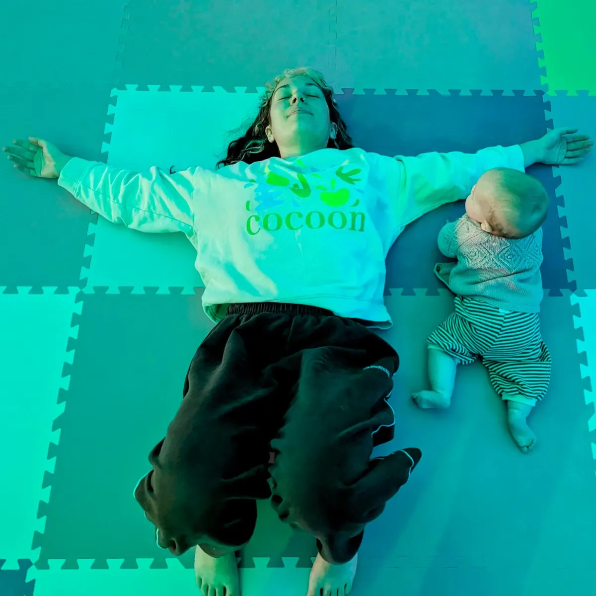 Megan (who is leading these relaxed sessions) with her own baby at Cocoon in October